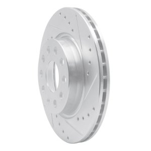 Volkswagen Jetta Brake Rotor (1) - Front Right - R1 Concepts - Drilled & Slotted - Silver - `05-`15